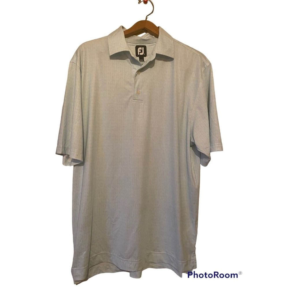 FootJoy Mens Large Blue Houndstooth Short Sleeve Golf FJ Polo Shirt *See Emblem*